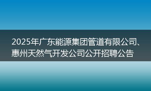 2025年广东能源集团管道有限公司、惠州天然气开发公司公开招聘公告