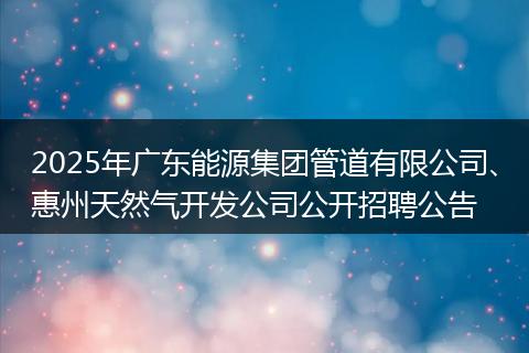 2025年广东能源集团管道有限公司、惠州天然气开发公司公开招聘公告