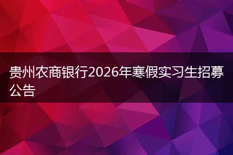 贵州农商银行2026年寒假实习生招募公告