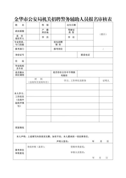 金华市公安局机关公开招聘辅警公告（时间+岗位）