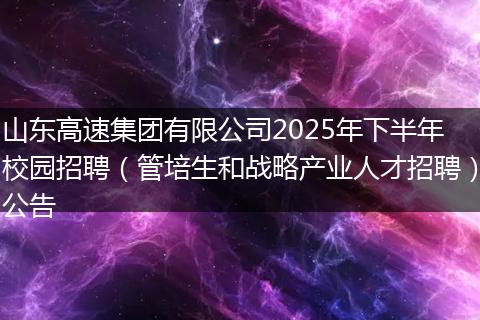 山东高速集团有限公司2025年下半年校园招聘（管培生和战略产业人才招聘）公告